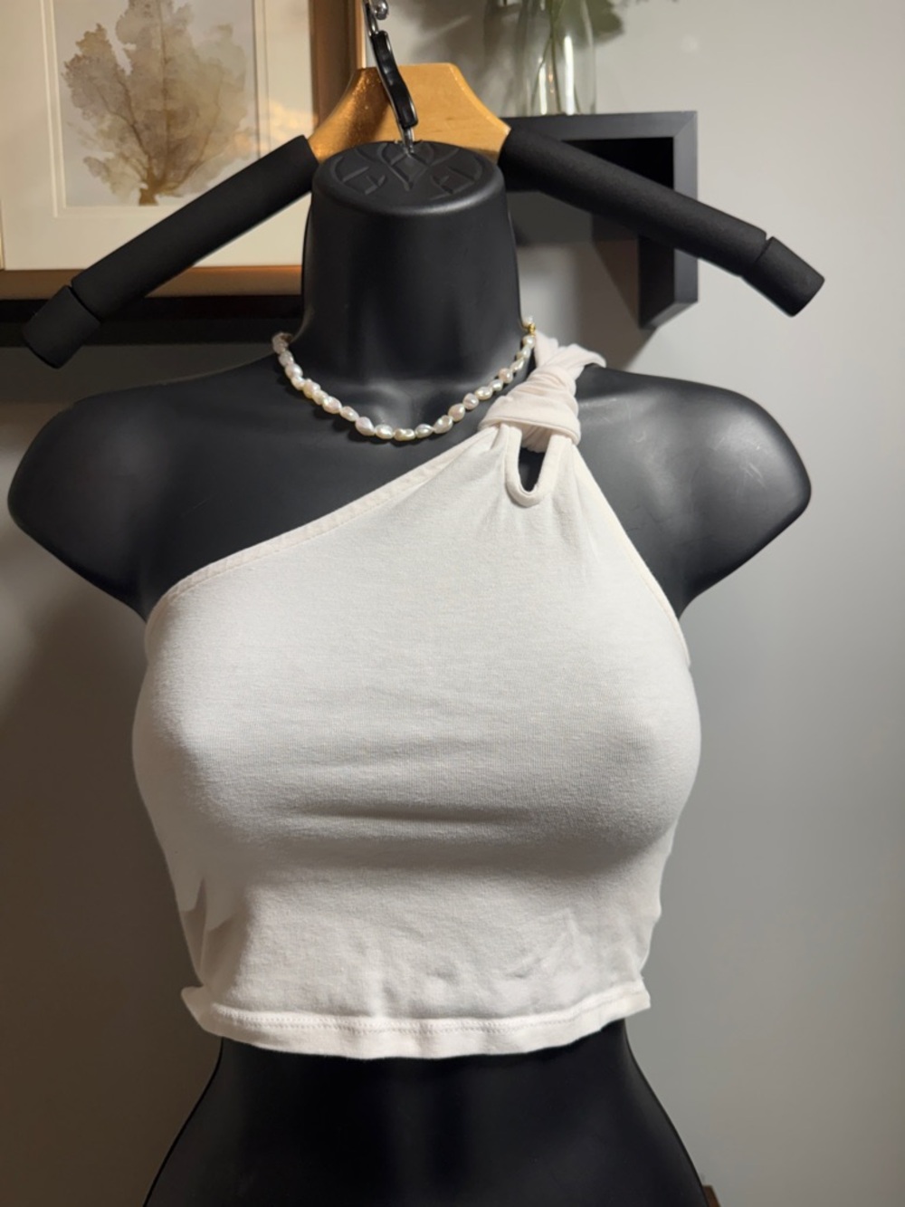 One-Shoulder Knot Crop Top - White